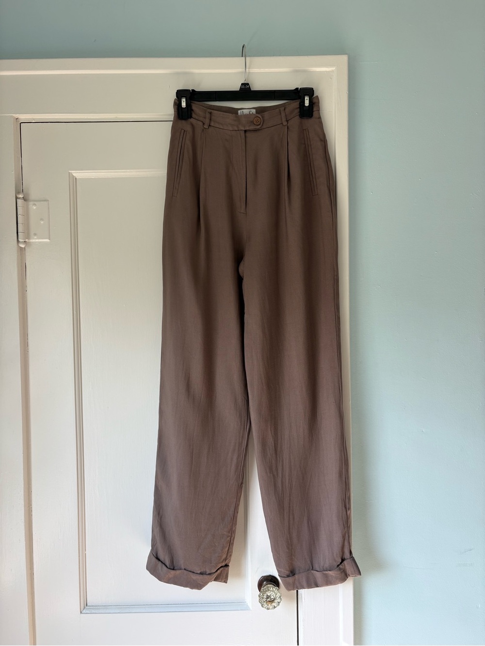 Vintage Ann Taylor LOFT Silk & Wool Blend Cuffed Trousers Taupe Luxury Office